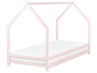 Kinderbett Haus Kiefernholz APPY 90 x 200 cm Pastellrosa