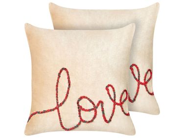 Dekokissen 2er Set ROTALA Baumwolle 45 x 45 cm Beige Mit Aufschrift