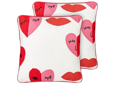 Dekokissen 2er Set PERIWINKLE Baumwolle 45 x 45 cm Weiß Herzmotiv