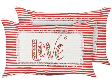 Dekokissen 2er Set ALSINE Baumwolle 30 x 50 cm Rot Streifenmuster