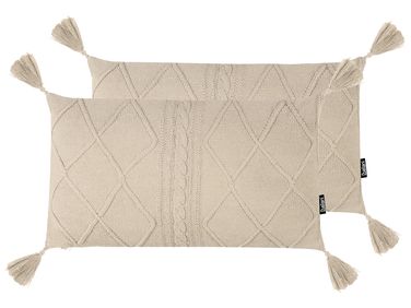 Dekokissen 2er Set CAESIA Baumwolle 30 x 50 cm Hellbeige Ohne Muster
