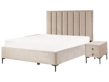 Bedroom Set SEZANNE Velvet Taupe 160 x 200 cm (EU King Size)