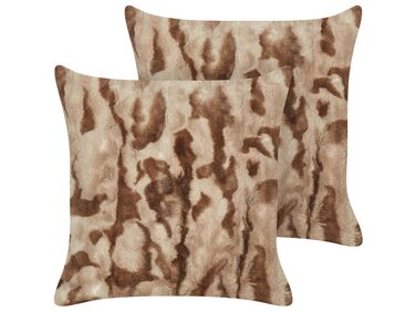 Dekokissen 2er Set BAKIRA Webpelz 45 x 45 cm Braun Abstraktes Muster