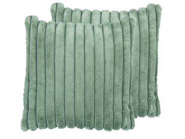 Dekokissen 2er Set RAKYA Webpelz 45 x 45 cm Grün Streifenmuster