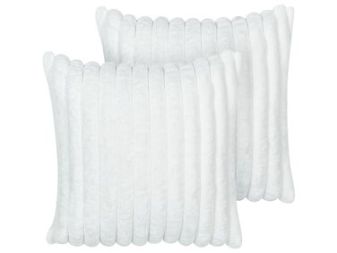 Dekokissen 2er Set RAKYA Webpelz 45 x 45 cm Weiß Streifenmuster