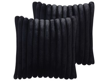 Dekokissen 2er Set RAKYA Webpelz 45 x 45 cm Schwarz Streifenmuster