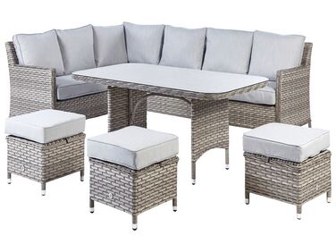 Garden Lounge Set with Table and Ottoman 9 Seater LACONA Right Hand Light Grey PE Rattan