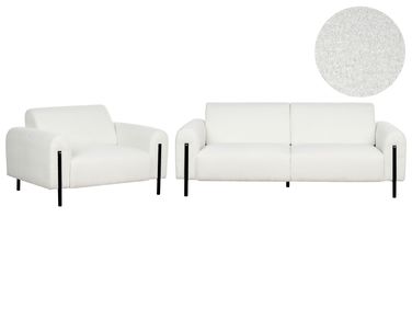 Living Room Set 4 Seater ASKIM Boucle White