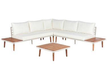 Garten Ecksofa mit Tisch 5-Sitzer CORATO Cremeweiß Akazienholz