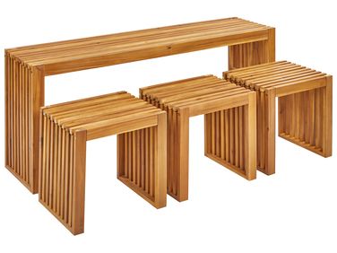Garden Dining Set with Stools 3 Seater BELLANO Brown Acacia Wood