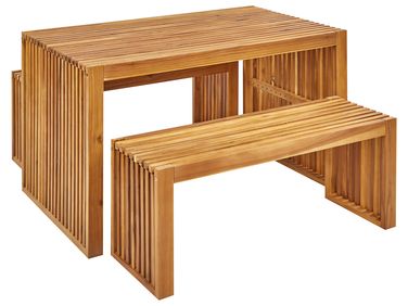 Garden Dining Set with Benches 4 Seater BELLANO Brown Acacia Wood