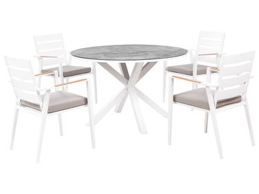 Garden Dining Set 4 Seater MALETTO/TAVIANO Grey Metal with Cushions Marble Effect