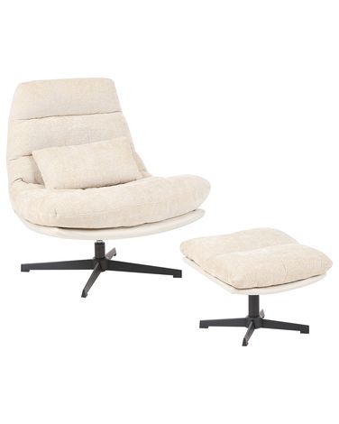 Swivel Armchair TOVIK with Footstool Chenille Light Beige