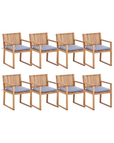 Set mit 8 Stühlen und Sitzkissen SASSARI II zertifiziertes Akazienholz Blau