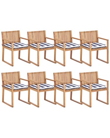 Set mit 8 Stühlen und Sitzkissen SASSARI II zertifiziertes Akazienholz Marineblau