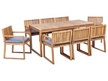 Garden Dining Set 8 Seater SASSARI II Blue Certified Acacia Wood with Cushions