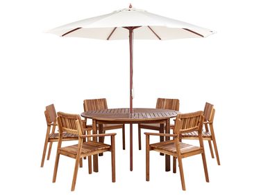 Gartenmöbel Set 6-Sitzer AGELLO Braun Akazienholz mit Schirm (12 Optionen)