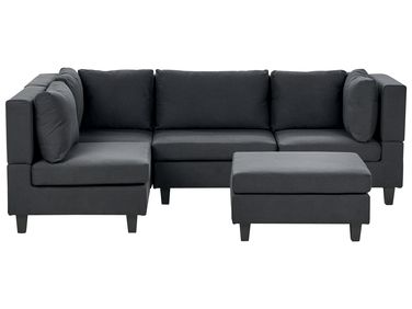 Modular Corner Sofa 4 Seater UNSTAD Right Hand Black Fabric with Ottoman