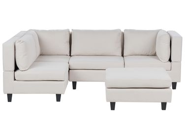 Modular Corner Sofa 4 Seater UNSTAD Right Hand Light Beige Fabric with Ottoman