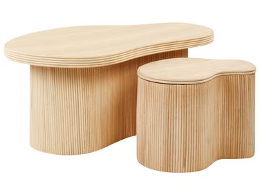 Couchtisch 2er Set SALANTI Rattan Naturfarben mit Stauraum