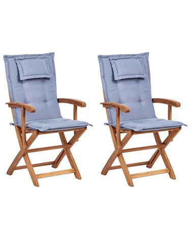 Set mit 2 Stühlen und Sitzkissen MAUI II Akazienholz Blau