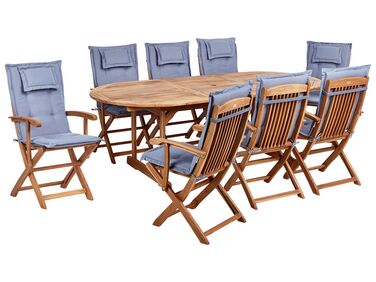 Garden Dining Set 8 Seater MAUI II Blue Acacia Wood with Cushions