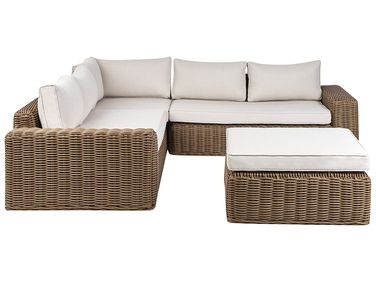 Garden Corner Sofa with Ottoman 6 Seater PALERMO Brown PE Rattan Modular