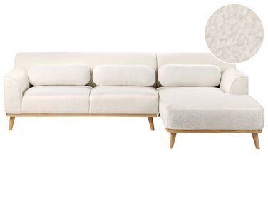 Ecksofa 3-Sitzer SIMOS Bouclé Weiß linksseitig