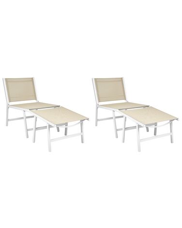 Gartenstuhl 2er Set MARCEDDI mit Fußstütze Metall Weiß / Beige
