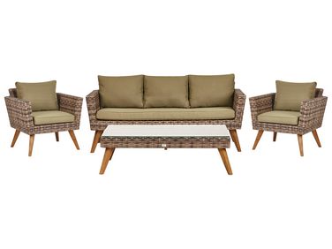 Garden Lounge Set with Table 5 Seater VITTORIA XL Olive Green PE Rattan