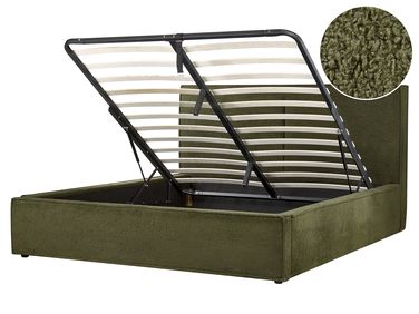 Ottoman Bed MOISSAC Boucle Dark Green 160 x 200 cm (EU King Size)