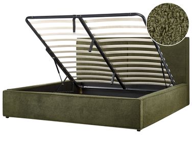 Ottoman Bed MOISSAC Boucle Dark Green 180 x 200 cm (EU Super King)