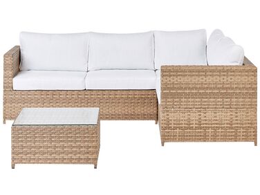 Garten Ecksofa mit Tisch 4-Sitzer AVOLA linksseitig Cremeweiß Polyrattan