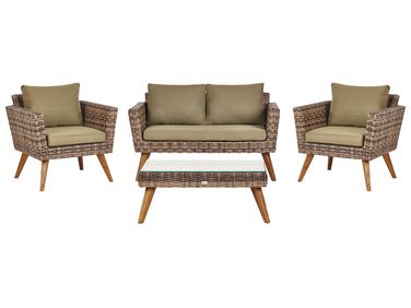 Garden Lounge Set with Table 4 Seater VITTORIA Olive Green PE Rattan