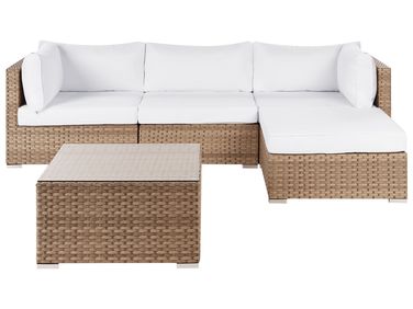 Garten Ecksofa mit Tisch 4-Sitzer SANO linksseitig Naturfarben Polyrattan modular