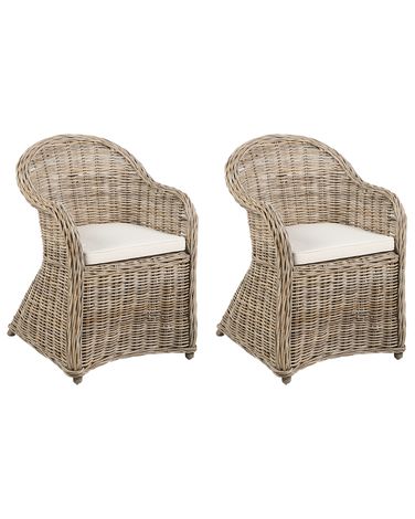 Gartensessel 2er Set mit Auflagen SUSUA II Rattan Naturfarben
