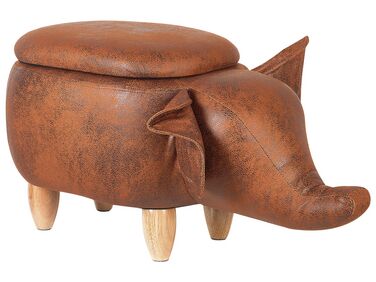 Storage Animal Stool ELEPHANT Faux Leather Dark Brown Elephant