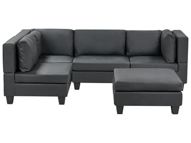 Modul Ecksofa 4-Sitzer UNSTAD rechtsseitig Schwarz Kunstleder mit Ottomane