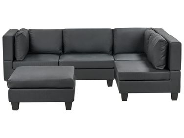 Modular Corner Sofa 4 Seater UNSTAD Left Hand Black Faux Leather with Ottoman