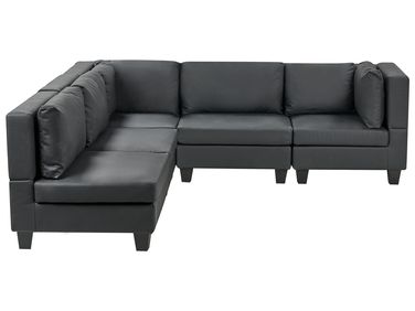 Modular Corner Sofa 5 Seater UNSTAD Right Hand Black Faux Leather
