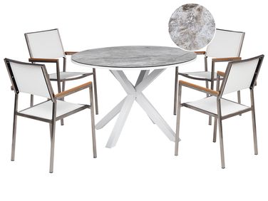 Gartenmöbel Set 4-Sitzer MALETTO/GROSSETO Grau / Weiß Metall Marmor Optik