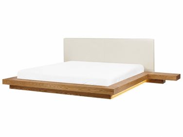 Bett mit LED Kunstleder ZEN 180 x 200 cm Naturfarbene Esche