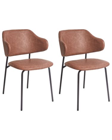 Esszimmerstuhl 2er Set KENAI Kunstleder Braun
