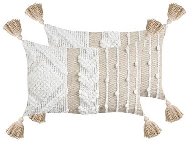 Dekokissen 2er Set VALVARIA Baumwolle 30 x 50 cm Cremeweiß ZickZack-Muster
