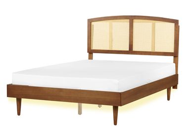 Bett mit LED Rattan VARZY 140 x 200 cm Braun
