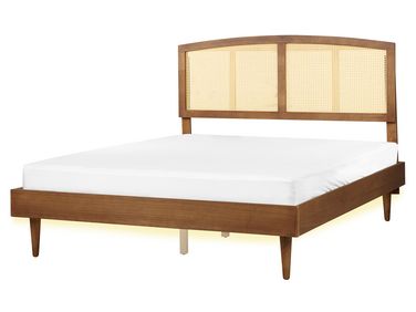 Bett mit LED Rattan VARZY 160 x 200 cm Braun