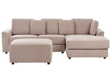 Ecksofa 4-Sitzer KOHLO Stoff Taupe mit Ottomane linksseitig