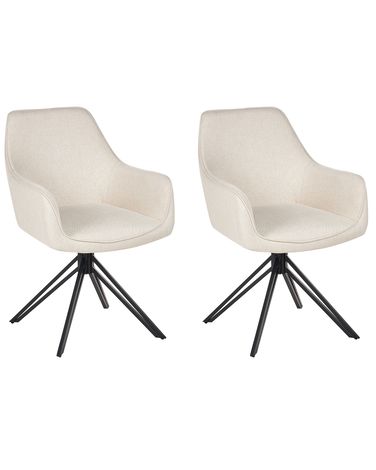 Esszimmerstuhl 2er Set drehbar JODAR Stoff Hellbeige