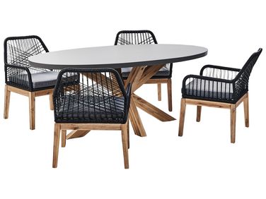 Garden Dining Set 4 Seater ORISTANO Black Concrete with Cushions