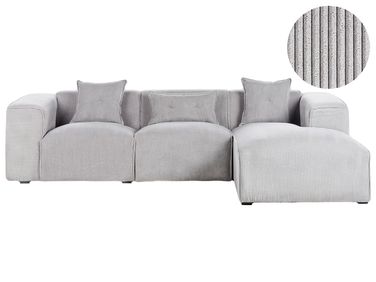 Ecksofa 3-Sitzer DOLVA Cord Hellgrau linksseitig
